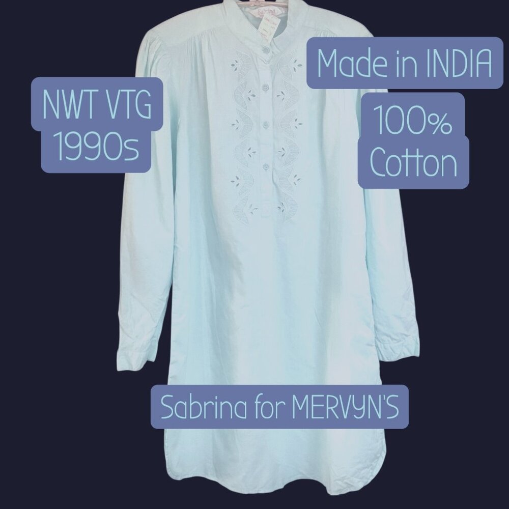 VTG WOMENS NWT GIFT READY MODEST NIGHTGOWN 100% COTTON EMBROIDERY LONG SLEEVE M